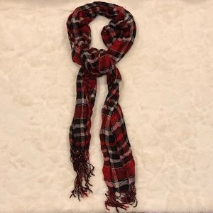 Black/Red/White/Silver Plaid reversible scarf